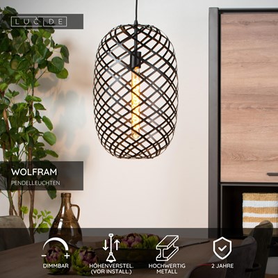 Lucide WOLFRAM - Pendelleuchten - Ø 32 cm - 1xE27 - Schwarz